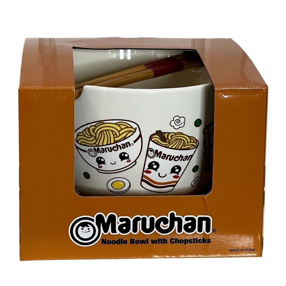 Maruchan Ramen Ceramic Noodle‎ Bowl and Wooden Chopstick Set - NEW in Box